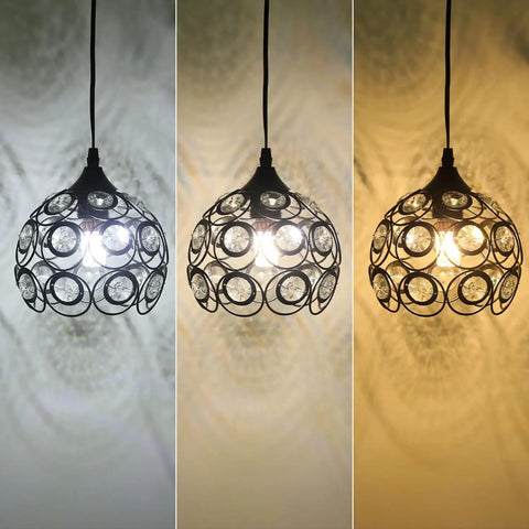 Black Crystal Plug In Chandelier With 13.12ft Cord And On And Off Switch Easy Setup Hanging Pendant Light