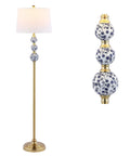 Bold Brass Gold And Blue Midcentury Ceramic Floor Lamp With Hand Painted Porcelain And White Linen Shade Coastal Classic Style LED Bulb Included For Effortless Bright Ambience