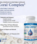 Bioavailable Coral Calcium 900 Mg With Vitamin D3 And Magnesium For Bone Strength Solid Joints PH Balance Trace Minerals Non GMO 300 Veg Capsules For Daily Health Support bottle on brochure background