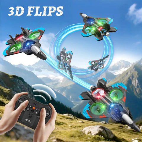 Foam RC Plane For Kids And Adults With Two Batteries, 360 Degree Flips, LED Lights, mountain background and remote control