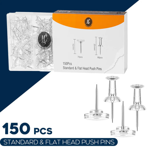 150 Pack Clear Push Pins Holding Papers Secure On Cork Boards Bulletin Walls And Shadow Boxes Includes Rust Proof Thumbtacks In A Snappy Caddy