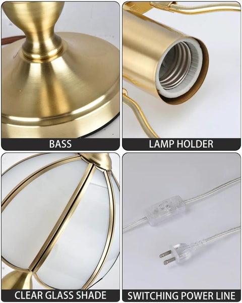 Detailed view of Retro Mushroom Table Lamp With Frosted Glass Shade And Brass Base components, including base and cord.
