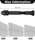 Complete 59 Piece Micro Hand Drill Bit Kit With Pin Vise 48 Small Twist Drill Bits And 10 PCB Cutting Bits shown with size info