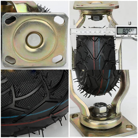 Two Pack Eight Or Ten Inch Heavy Duty Swivel Caster Wheels Featuring Pneumatic Rubber Tires And Precision Ball Bearings close-up of tire and mount
