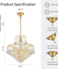 Dope Crystal Chandelier Pendant Flush Mount Light With Gold Finish, size 17.3x18.9 inches, E12 base, adjustable height