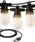 Ambience Pro USB Powered Outdoor String Lights 24 Ft Waterproof Shatterproof Patio Vibes Lighting For Backyard Camping Porch Holiday Decor Warm White 1W 12 Bulbs