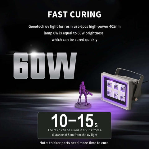Ultra Fast UV Resin Curing Lamp For SLA DLP LCD 3D Printing 405nm 60W LED UV Light With Rotating Bracket