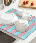 Pink Green Wood Grain Print Dish Drying Mat For Kitchen Counter with white dishes and cups, ultra absorbent, 16x18 inches