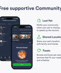 Dope Dog GPS Tracker With Real Time 4G LTE Location Tracking and Smart Geofence Alerts, showing app interface for lost pet notifications and location sharing.
