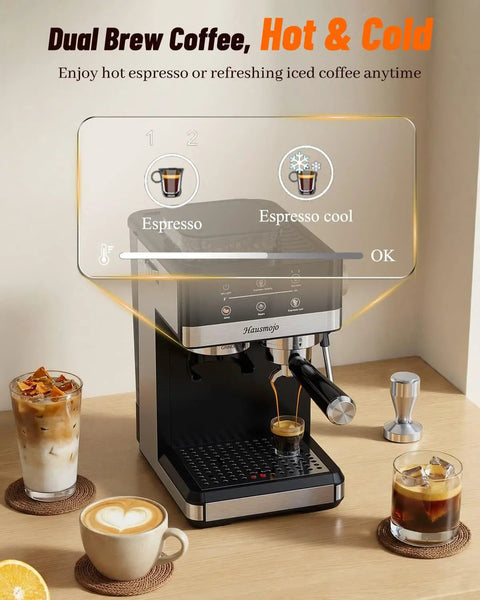Straight Up Home Cafe Essential With Fully Integrated Bean Grinder And Heavy Duty 20 Bar Italian Pump For Perfect Latte Cappuccino And Quick Cold Brew Refills Daily brewing hot and iced coffee.