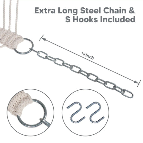 Replacement Hammock for Stand Two Person Backyard Outdoor Use With 475 Lb Capacity Fade Resistant Two Layer Quilted Polyester Fabric And Cushioned Head Pillow Brown Comfortable For Camping And Backyard Chill Great For Two People with extra long steel chain and S hooks, 18 inch length shown.