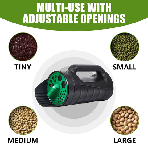 Three Opening Adjustable Handheld Seed Spreader With 90 Ounce Capacity For Fertilizer, Grass Seed, Ice Melt, And Lawn Care Pro Grade