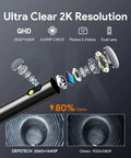 Exploded view of 2K Endoscope With Light, Dual Lens Borescope, showcasing 2560x1440P clarity and internal components with 16.5ft snake cable.