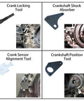 Gearhead Grade Camshaft Timing Tool Kit for Ford EcoBoost shown with crank locking tool, crankshaft position tool, and sensor alignment parts.