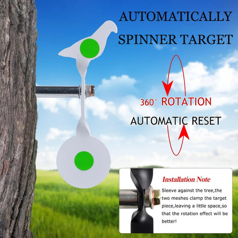 Auto Reset Steel Target For Plinking And Shooting Practice With 360 Degree Rotation Red And Black Bird Design on tree