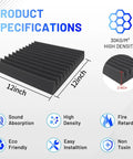 Dope Soundproof Foam Panels 36 Pack High Density Acoustic Wedges Self Adhesive Noise Fighting Tiles For Home Studio Office Game Room Setup Quieten Any Space Smooth Wall Decor, 12x12 inch black foam wedge.