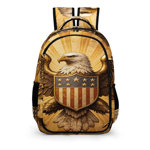 Front view of Star Shield Eagle Relief Printed Unisex Backpack With Large Capacity Built Tough From Durable Polyester.