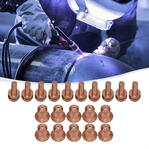 20 Piece Plasma Cutter Tips And Electrodes Set For 375 Xtreme Spectrum Torches ICE-25C ICE-27C ICE-27T with welding backdrop