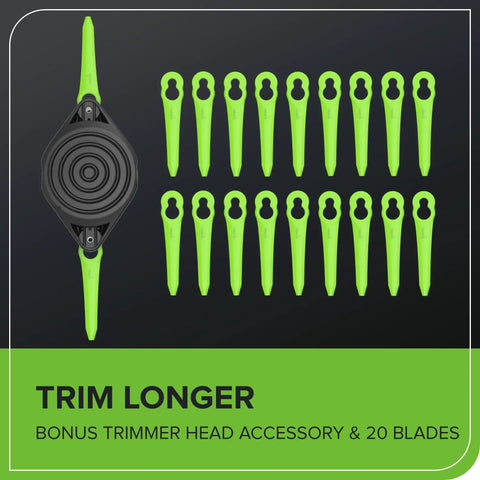 Versatile 40V Cordless String Trimmer And Edger With 13 Inch Cutting Deck, Snappy Mode Swap, Seven Position Pivot Head, Tough Steel Border Guide, And Solid Battery Built For Lazy Sunday Lawn Care And Serious Curb Appeal Wins, trimmer head accessory with 20 blades.