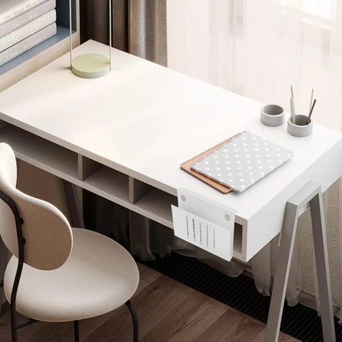 Clamp On White Steel Laptop Stand With Ventilated Cooling Fan And Sleek Cable Routing For Under Desk Mount Quick No Drill Installation on a modern workspace desk.