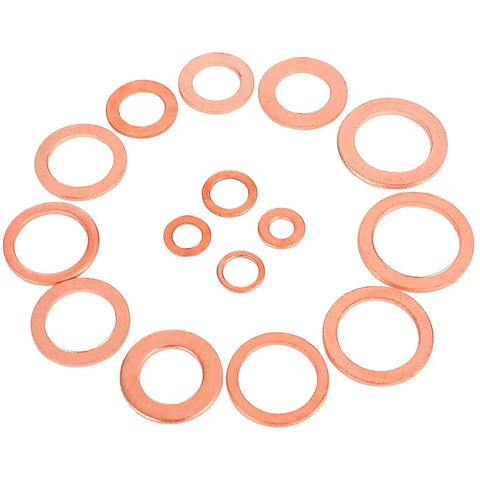 Copper Washer Set With 150 Pieces In 15 Sizes M5 To M17.5, Solid Sump Plug Crush Washers For Oil Drain, Water And Fuel Fittings