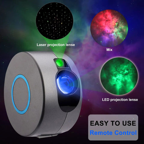 Lit Night Light Star Projector Galaxy Projector With Remote Control Nebula Cloud And Star Light Show For Bedroom Birthday Party Vibe Ultra Chill Room Decor Grey showing laser and LED lenses