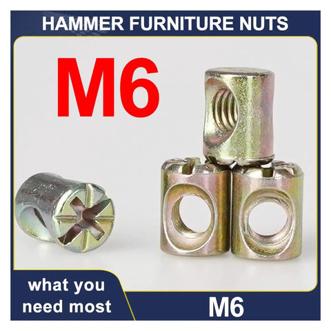 Beefy Barrel Nuts Set For Furniture Construction Easy To Install Slotted M6 Cross Dowels 10mm 12mm Zinc Plated Pack Of 10