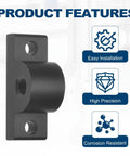 Close-up of black aluminum Six Pack M8 T Slot Leg Connectors Aluminum Corner Brackets For Profile Extrusion Caster Mounting Plates