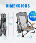 Low Profile Folding Beach Chair Twin Pack With Mesh Back and Cup Holder dimensions and weight details.