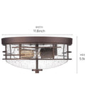 Oil Rubbed Bronze 2 Light Flush Mount Ceiling Light With Seeded Glass Industrial Close To Ceiling Fixture dimensions shown