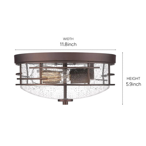 Oil Rubbed Bronze 2 Light Flush Mount Ceiling Light With Seeded Glass Industrial Close To Ceiling Fixture dimensions shown