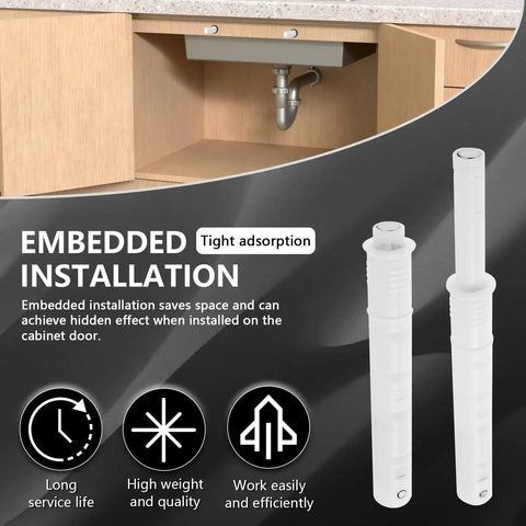 12 Pcs Magnetic Push Latches For Cabinet Doors And Drawers Hidden Touch Latch System With Stainless Steel Magnets in white finish