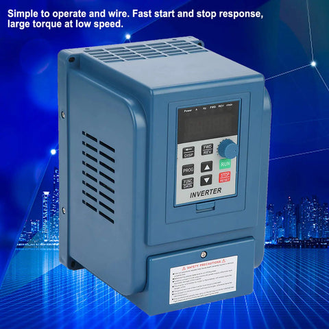 Dope 1.5kW 3 Phase VFD Drive Inverter Controller For Industrial Motors, front view of blue wall-mounted inverter