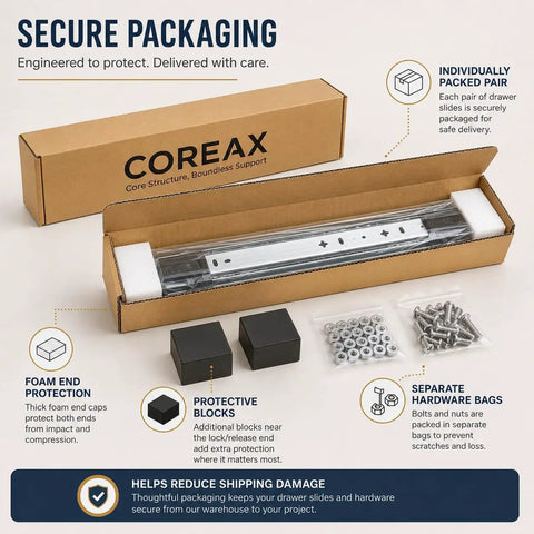 Heavy Duty 20 Inch Locking Drawer Slides With One Side Release For Easy One Hand Access Wide Pull Outs Fully Locking And Fully Extending Great For Trucks RVs Vans And Mobile Storage Solutions in secure packaging