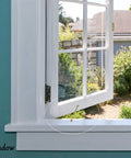 Gate Hook and Eye Latch with Screws Cabin for Sliding Window Barn Door on open window, showing hook and latch setup.