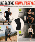 Gym Rat Approved Unisex Compression Knee Support Sleeve Boasting Four Way Stretch Fabric For Peak Flexibility and Serious Joint Armor During Heavy Lifting Sessions and Everyday Hustle In Sleek Black Medium Cut showcased in various lifestyle scenarios.