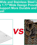 Comparison of heavy duty stainless steel L brackets and rusted metal angles, showing durability and rust resistance.