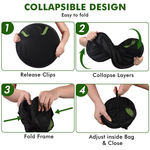 Step-by-step folding of Four Layer 18 Inch Hanging Mesh Herb Drying Rack With Zipper For Airflow Drying Of Herbs Plants Seeds And Buds
