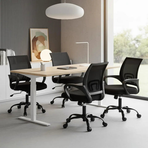 Ergonomic Mid Back Mesh Office Chair With Lumbar Support All Day Comfort For Work From Home around conference table.