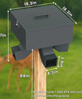 Heavy Duty Gravity Deer Feeder Rock Solid 80 Pound Capacity Automatic Hunting Box dimensions on a post, rust proof galvanized steel construction.