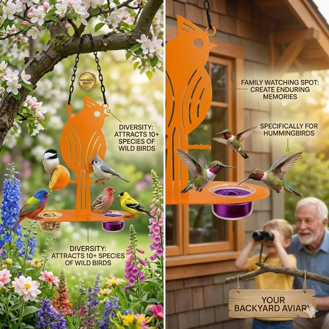 Oriole Bird Feeder Hanging Outdoor Decor With Clear PP Bowl Perch And Attachment Prongs For Clementines Mandarins And Oranges No Fuss Setup For Garden Backyard Patio Or Deck Wildlife Attraction