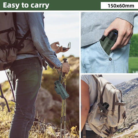 40x60 Monocular Telescope For Adults With 60mm Objective Lens, BAK4 Prism, FMC Coatings, carried in pocket and backpack