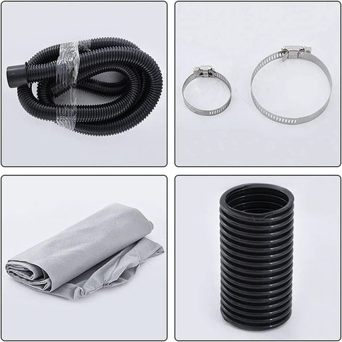 Pro Grade Beast 1600W Two In One Blower Vacuum Combo accessories including a flexible hose, clamps, and a vacuum bag.