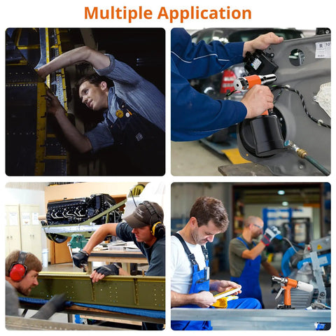 Multiple applications of Heavy Duty Pneumatic Rivet Gun Is A Powerhouse Beast With 3924Lbf Pull Force in various auto and garage tasks.