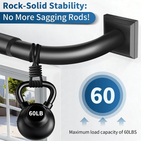 Heavy Duty Blackout Curtain Rods For Windows 48 To 90 Inches With Wraparound Design And Curved Return showing 60LB weight capacity
