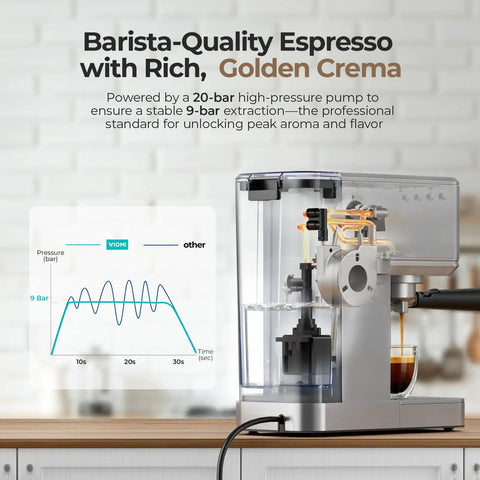 Top Shelf One Touch Espresso Machine With Smooth Milk Frother And Instant Cold Brew Maker showing barista-quality espresso with rich crema.