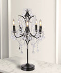Dope Farmhouse Crystal Table Lamp With Five Candelabra Lights Black Finish 30 Inches Tall featuring crystal droplets on table