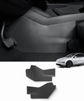 Heavy Duty Kickproof Console Guard For Tesla Model Y Juniper And Model 3 Highland custom fit shield shown in car interior.