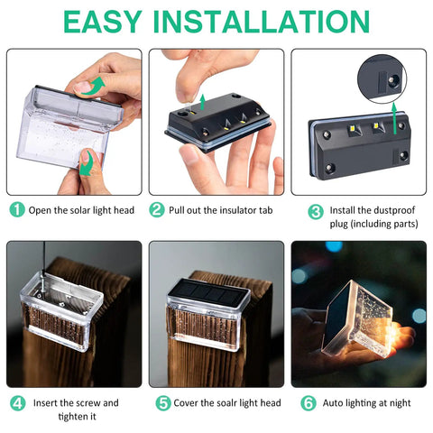 Easy installation guide for Diamond Solar Fence Lights 6 Pack Dope Outdoor Waterproof Deck And Step Lights Solar Powered