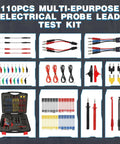 110 Piece Automotive Test Lead Kit With Back Probes, Piercing Clips, Alligator Clips, LED Probes, 72 Terminal Adapters shown in case